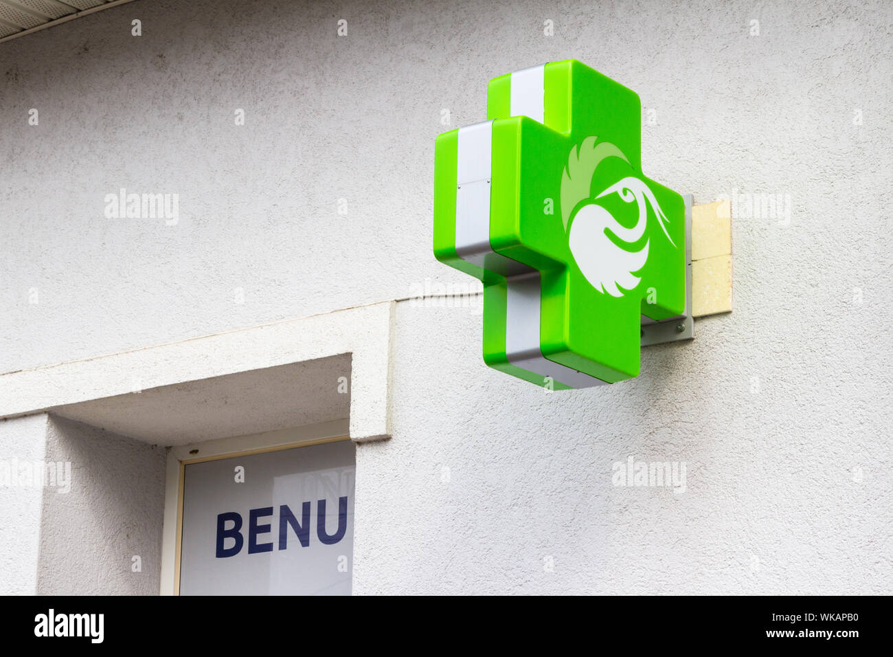 BENU drug store farmacia farmacia logo di rete sulla parete Foto Stock