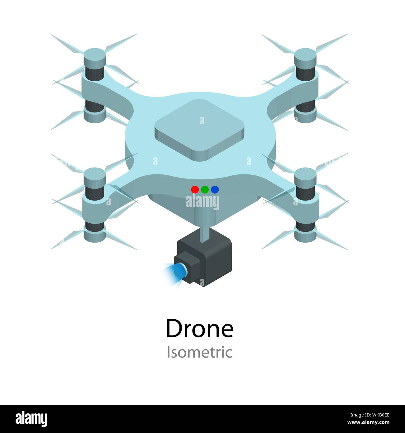 Illustrazione isometrica Drone con azione fotocamera. Fly icona dispositivi. Professional dispositivo elettronico. Illustrazione Vettoriale