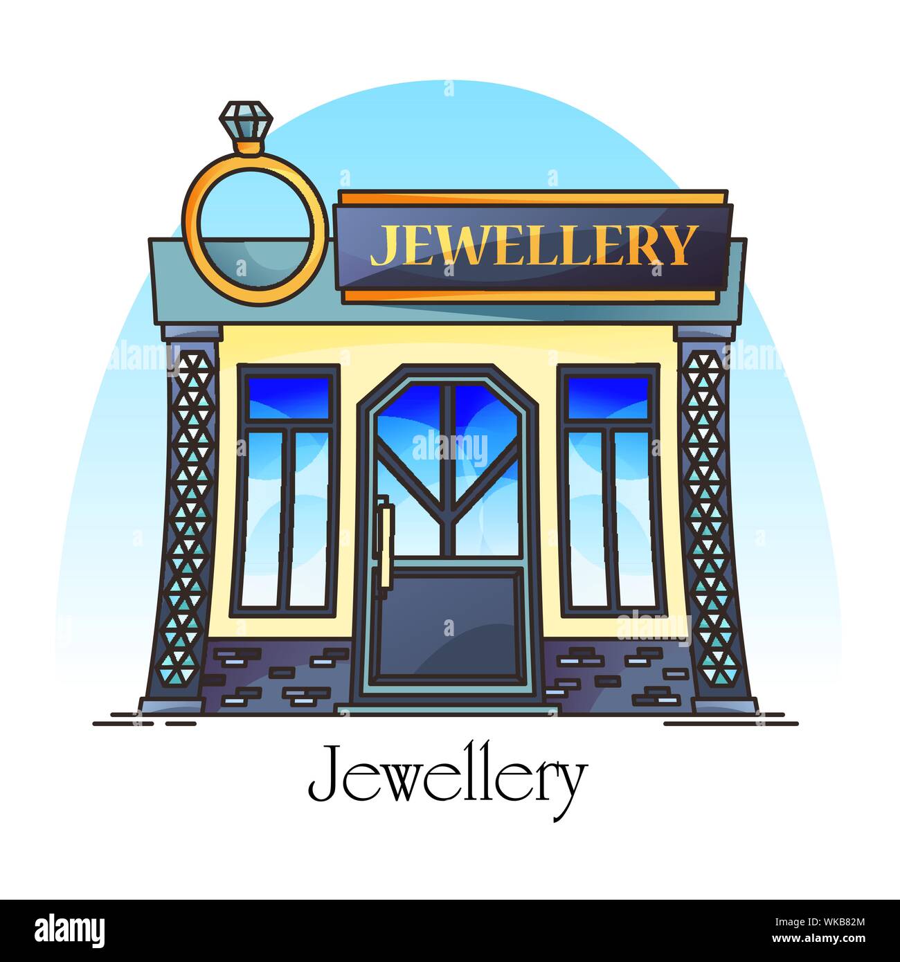 Gioielleria o negozio gioielleria con corona diamantata Illustrazione Vettoriale