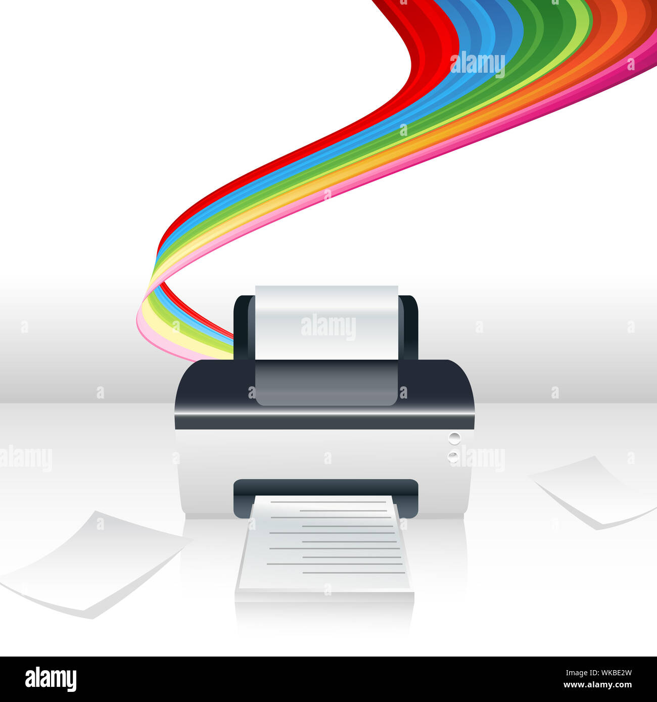 Illustrazione della stampante di computer con onde su sfondo bianco Foto Stock