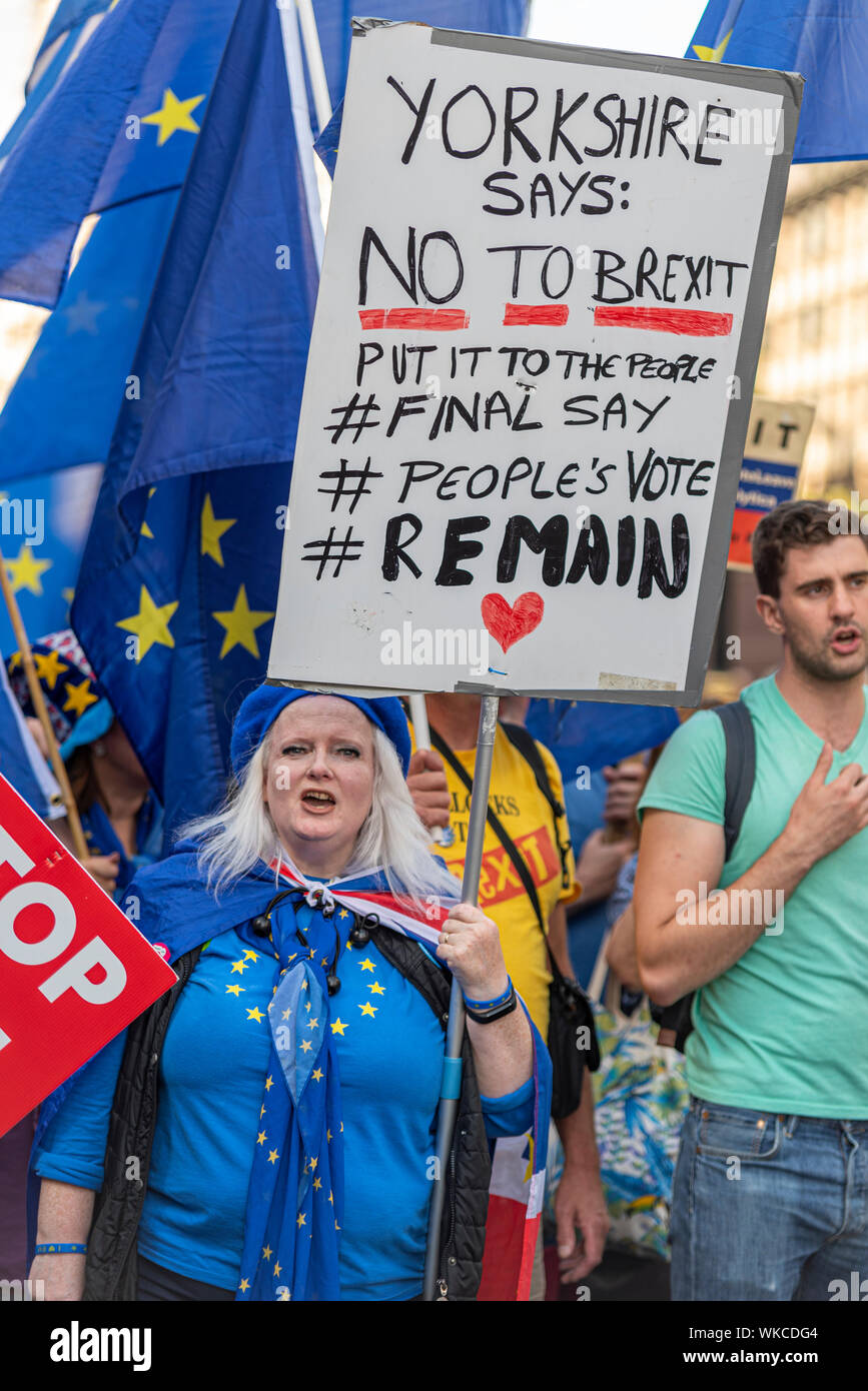 Yorkshire dice no Brexit come il Parlamento riprende dopo la pausa estiva con il nuovo Primo Ministro Boris Johnson discutendo No Deal e Brexit prorogue Foto Stock