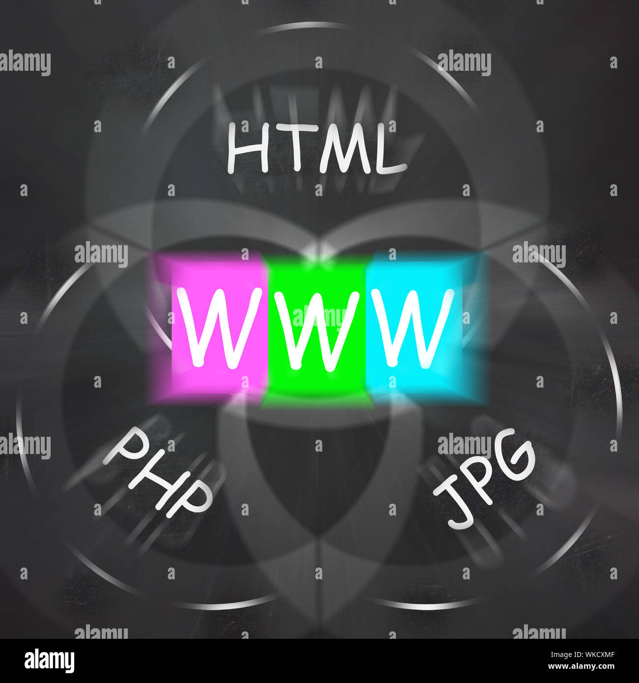 WWW sulla lavagna la visualizzazione di caricamento di trasferimento e download di file Foto Stock