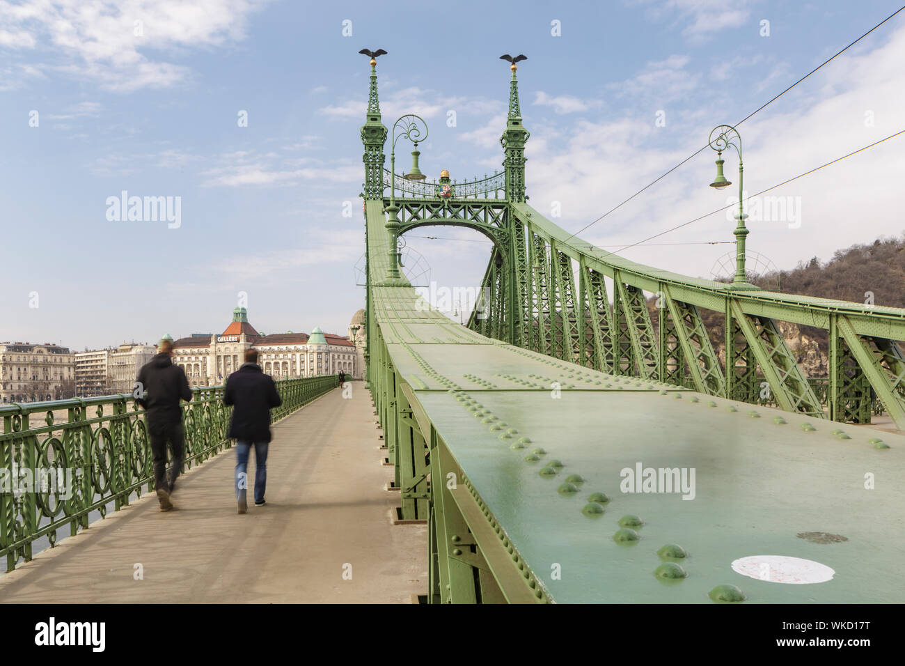 Szabadsag Hid o libertà o libertà ponte in Budapest. Essa è stata progettata in stile liberty della fine del XIX secolo. Foto Stock