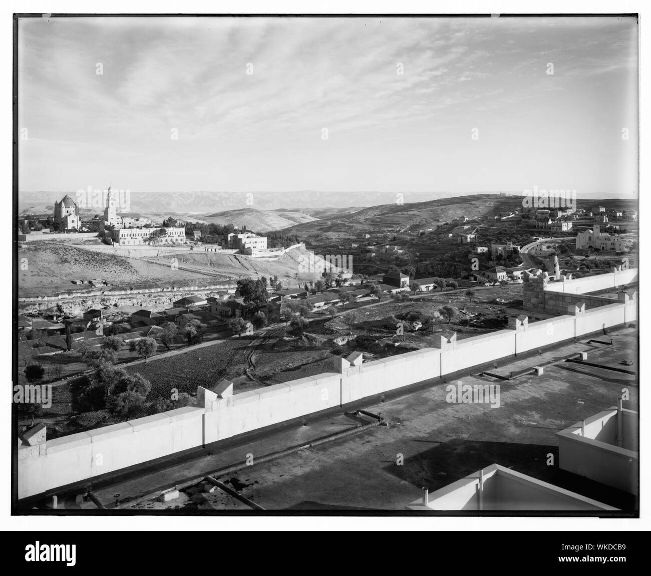 Gerusalemme. Vista da sud-ovest dal King David Hotel, 1938. Il monte di Sion in Moshee, Mishkenot Shaanamin Foto Stock