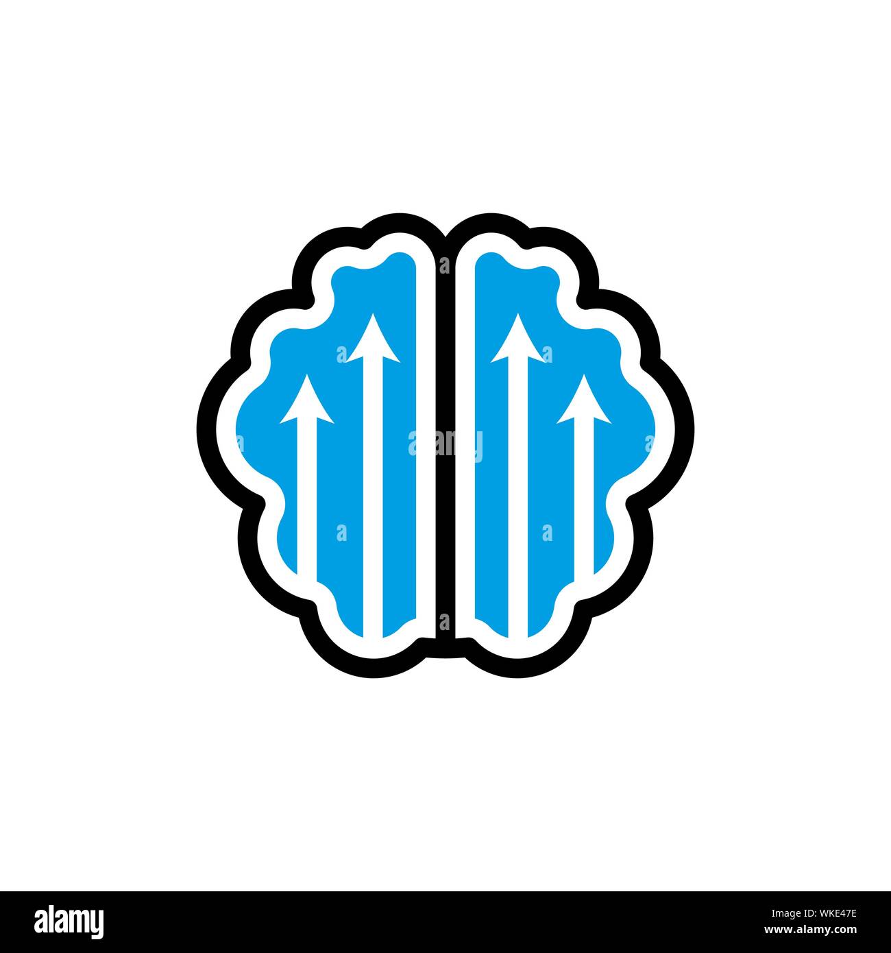 Cervello con frecce icona piatta miglioramento dell efficienza del cervello illustrazione vettoriale su sfondo bianco Illustrazione Vettoriale