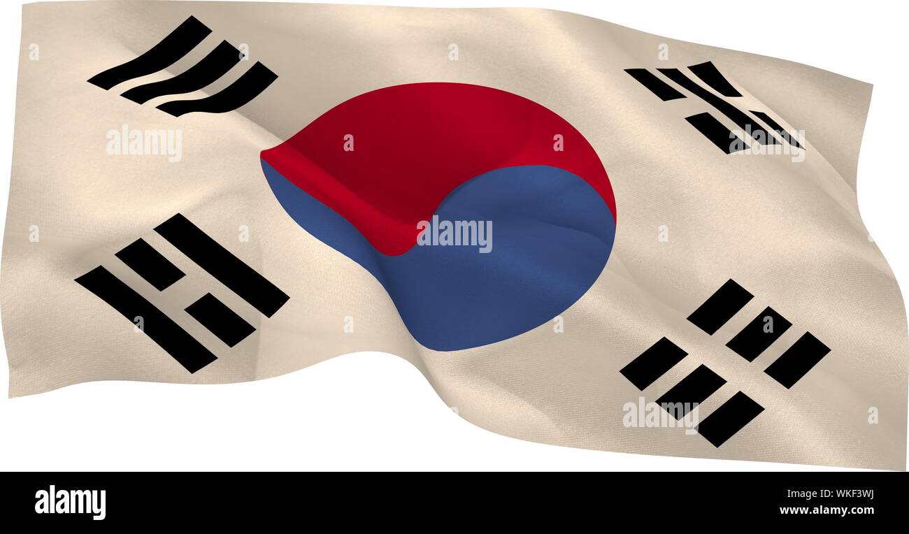 Corea Repubblica bandiera sventola su sfondo bianco Foto Stock