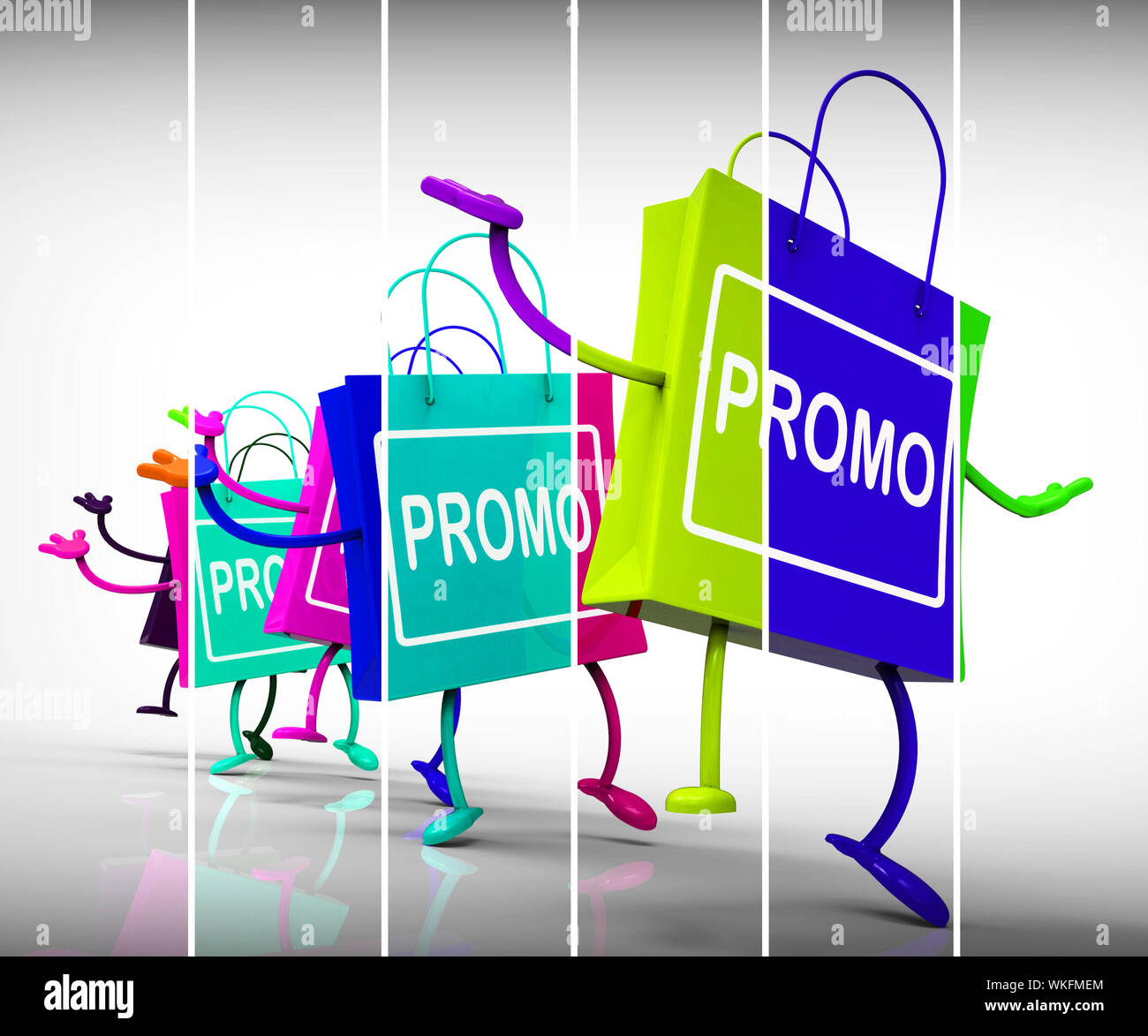 Promo Shopping bags in rappresentanza di promozioni, offerte speciali e messaggi pubblicitari Foto Stock