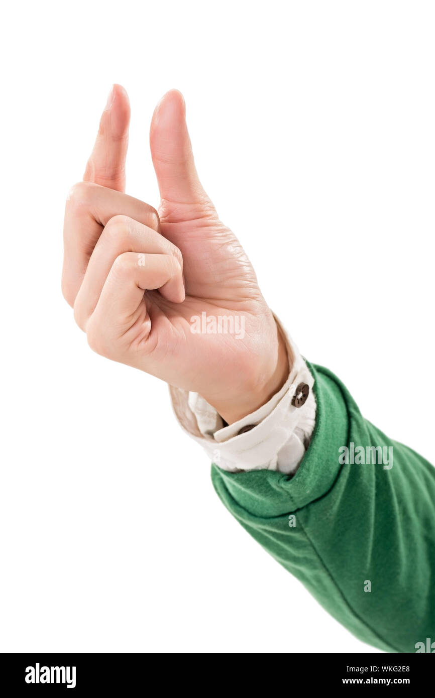 Il gesto a mano, pick up, isolato su bianco. Foto Stock