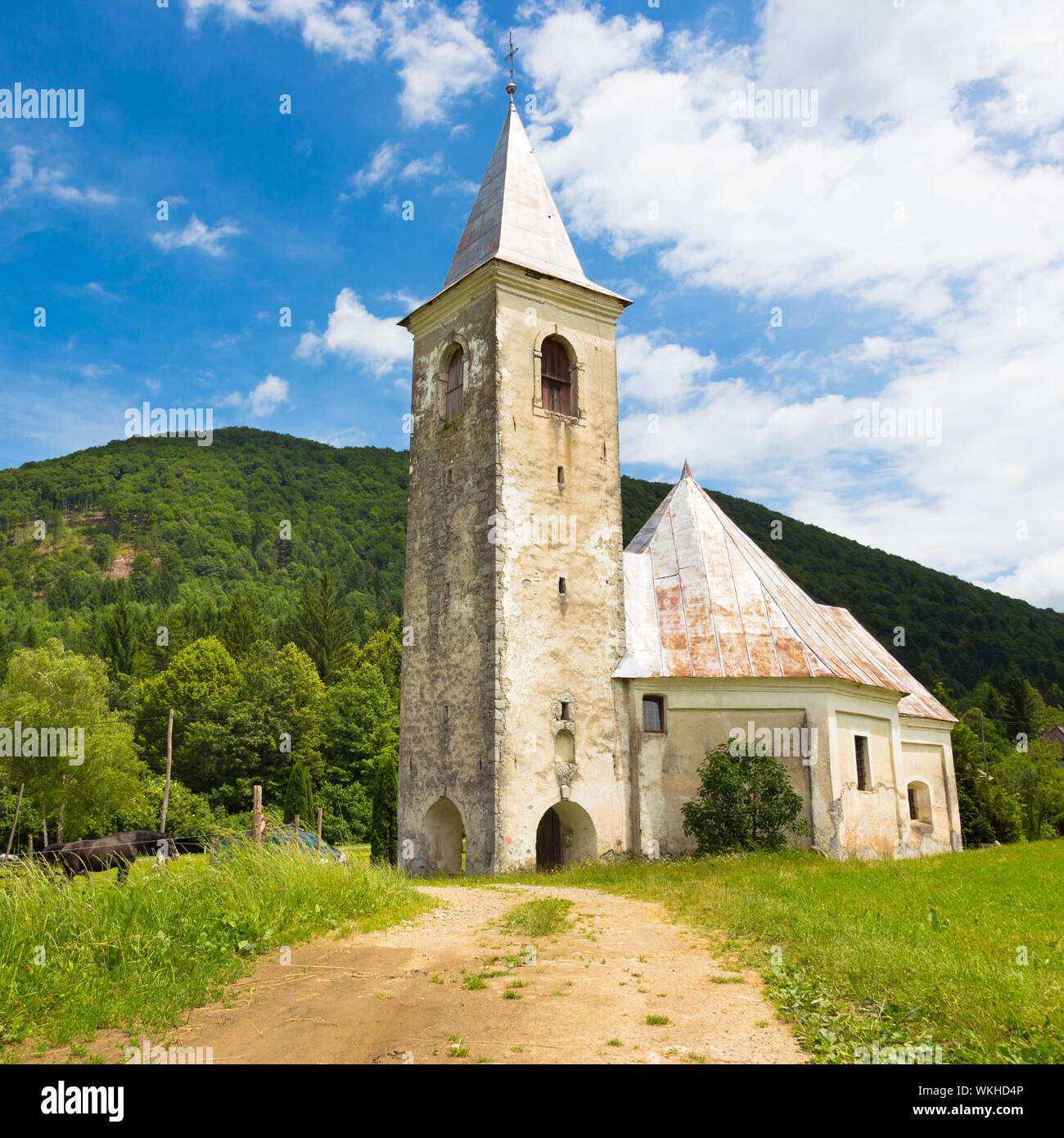 Chiesa medioevale in Srednja vas vicino Semic, Slovenia, l'Europa. Foto Stock