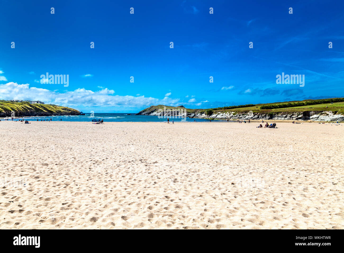 Sandy Porth Beach in un giorno di estate, Cornwall, Regno Unito Foto Stock