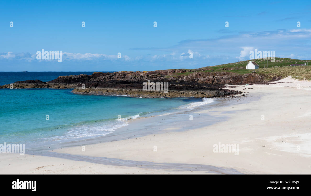 Spiaggia a Clachtoll sulla costa nord 500 tourist motoring rotta nel nord della Scozia, Regno Unito Foto Stock