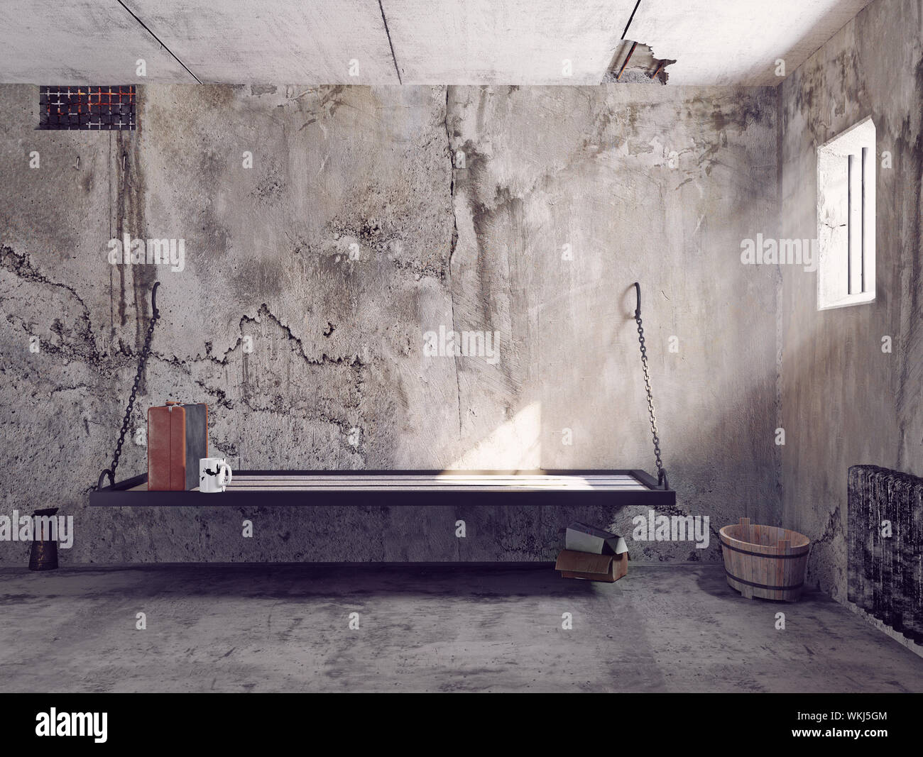 Carcere sporco interno della cellula. 3d concept Foto Stock