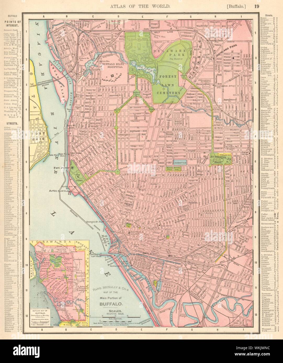 Città di Buffalo city map piano. Lo stato di New York. RAND MCNALLY 1906 antica Foto Stock