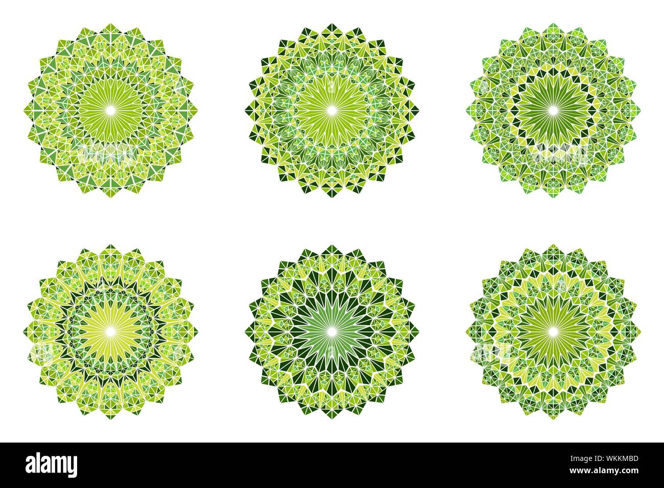 Ornati geometrici mosaico triangolo logo mandala set - round circolare astratte illustrazioni vettoriali Illustrazione Vettoriale