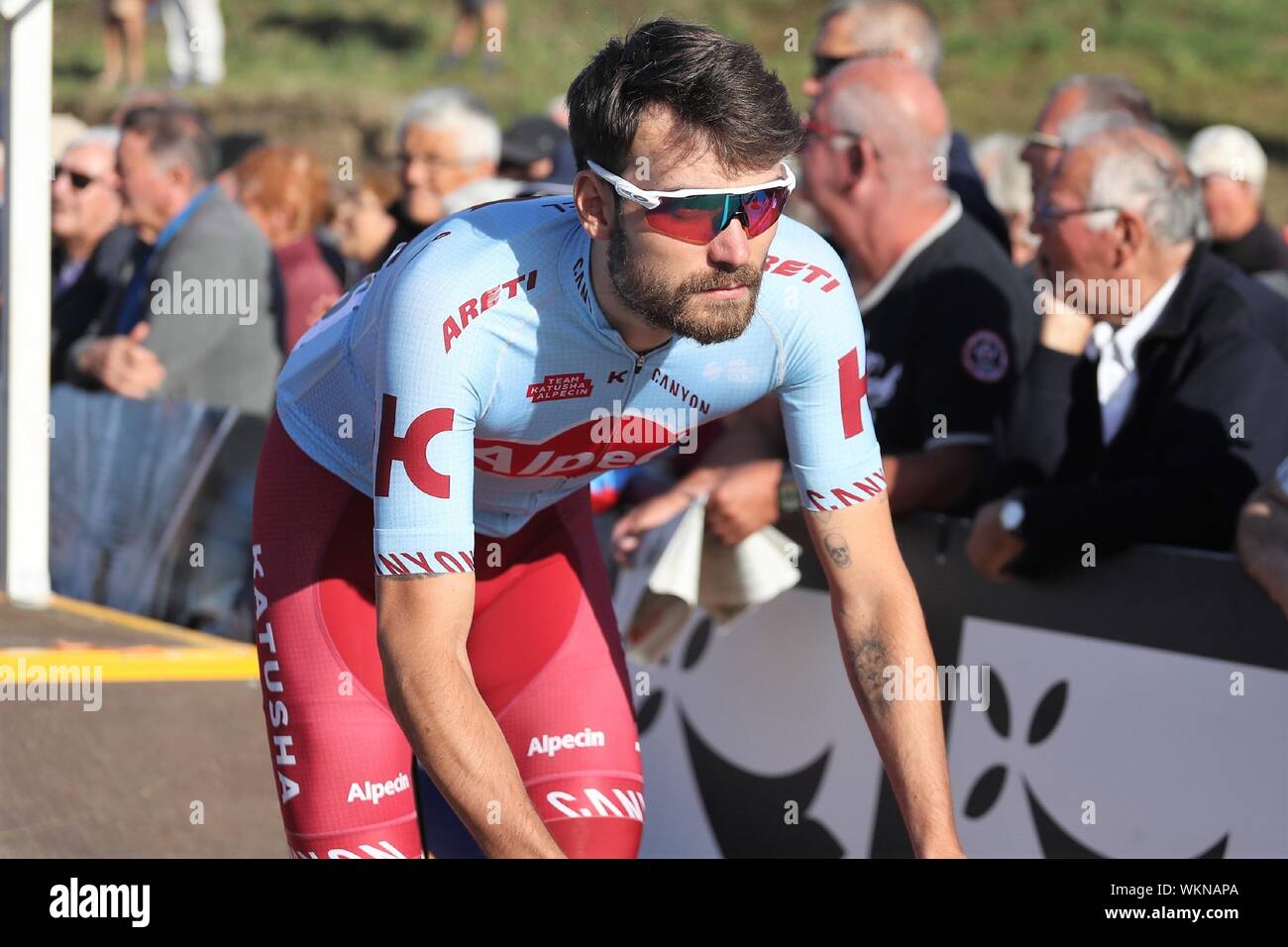 Rick Zabel in Team Katusha Alpecin durante le escursioni in bicicletta Bretagne classic ouest-france 2019 , Plouay - Plouay (248.1Km) , il 1 settembre- Photo Laurent Lairys / DPPI Foto Stock