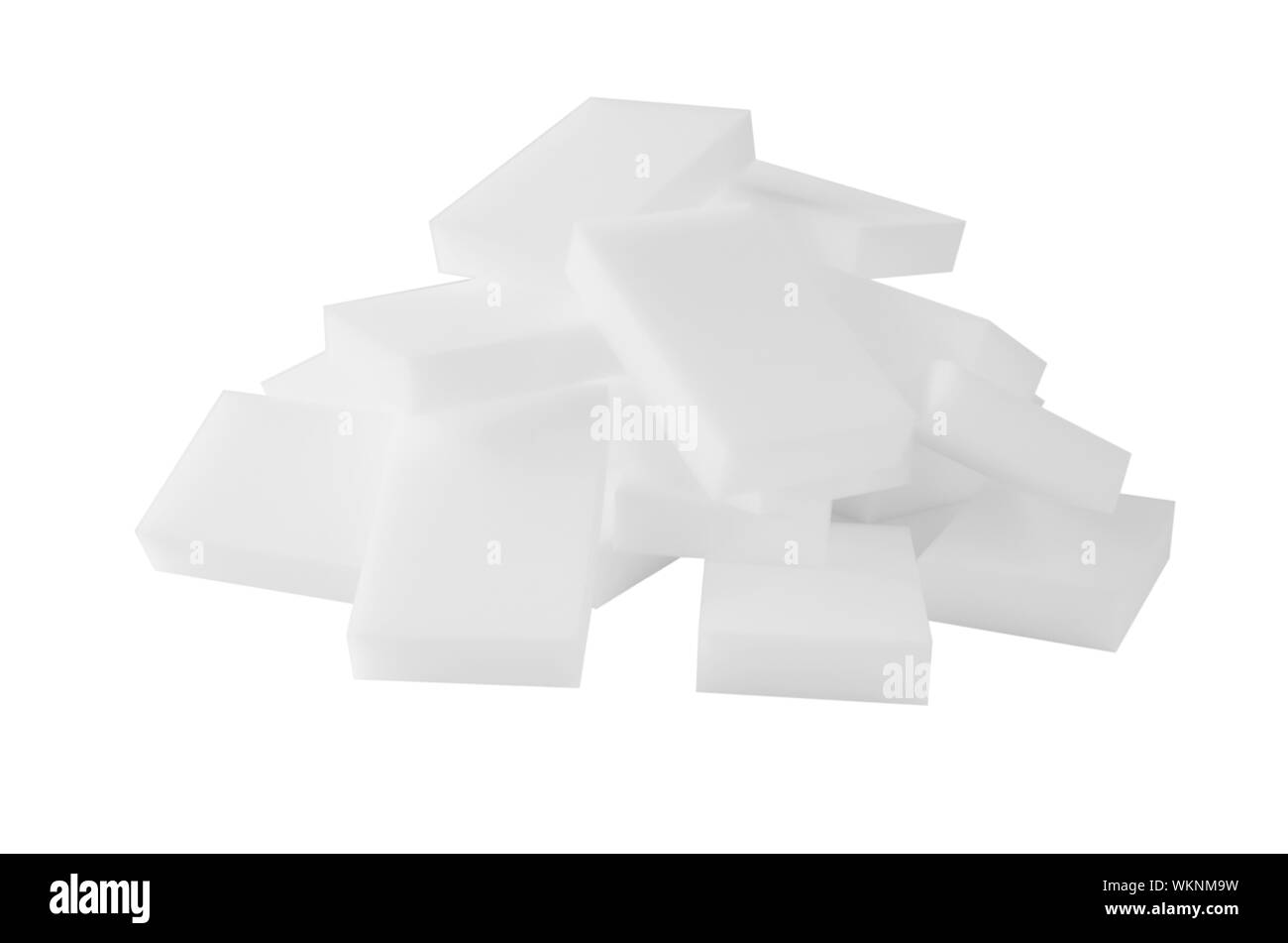 Spugne di melammina isolati su sfondo bianco. Il concetto di pulizia della casa e la pulizia di superfici. Foto Stock