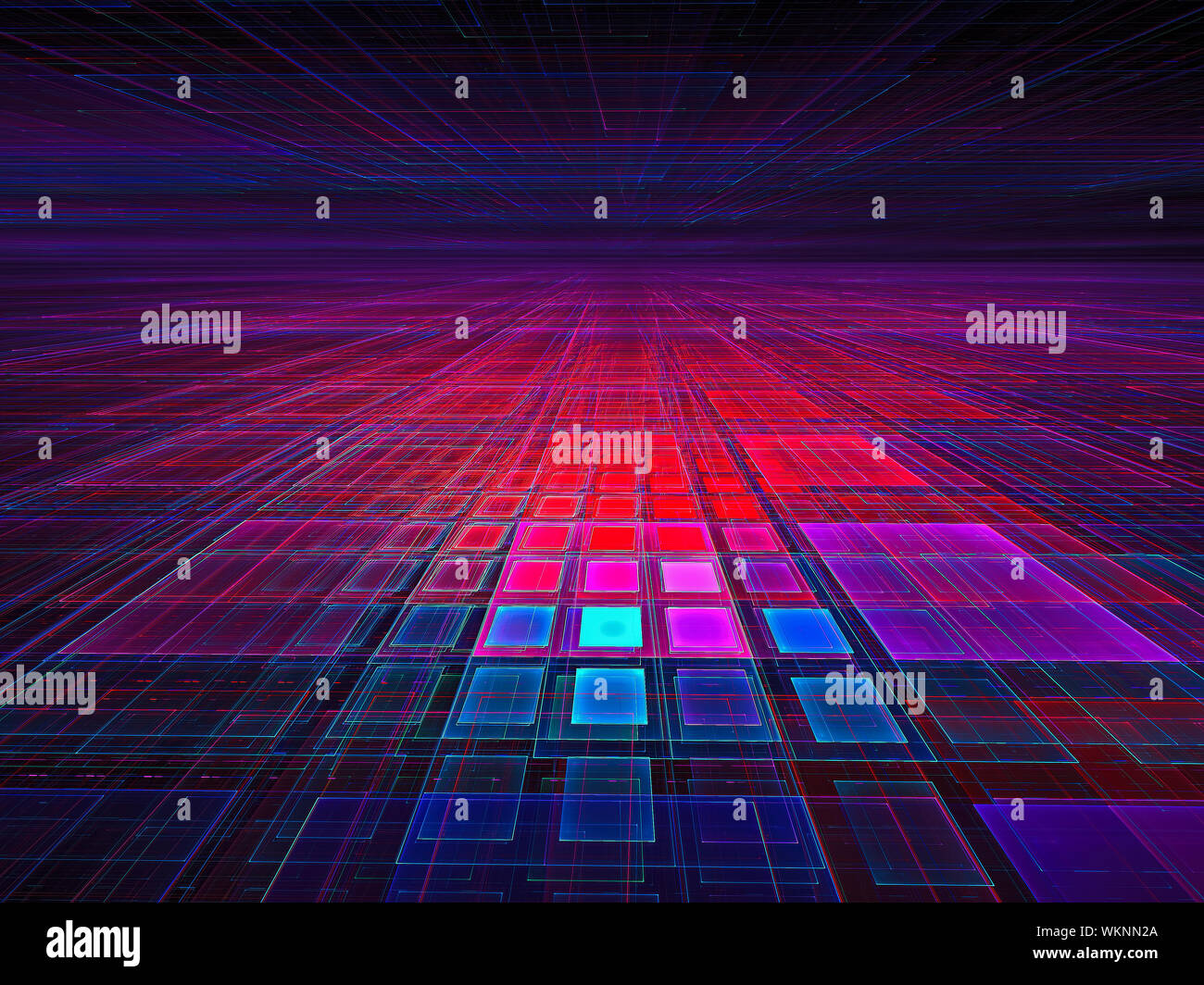 Neon griglia incandescente - abstract generati digitalmente 3d illustrazione Foto Stock