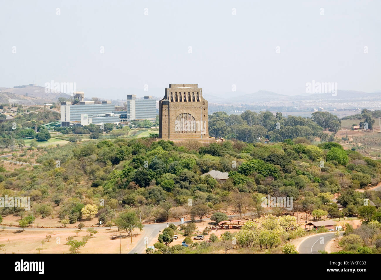 Il Monumento Voortrekker monumento sulla collina di Pretoria, Sud Africa come visto da Fort Skanskop Foto Stock