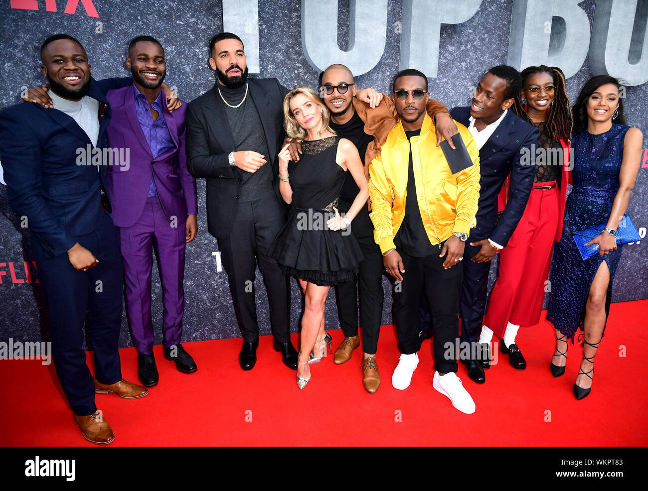 Dave Omoregle, Drake, Lisa Dwan, BRILLATO Romolo, Ashley Walters, Micheal Ward e poco Simz frequentando il Regno Unito premiere di Top Boy a Hackney Picturehouse a Londra. Foto Stock