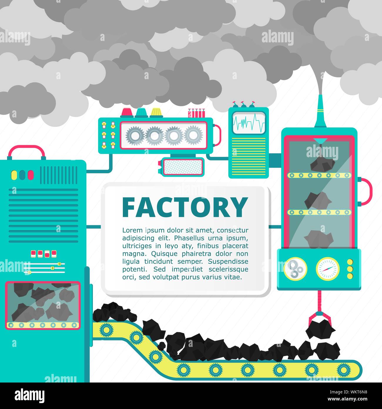 Fabbrica di carbone che mostra di essere trasformato in fumo. Spazio vuoto per inserire il testo. Illustrazione concettuale. Illustrazione Vettoriale