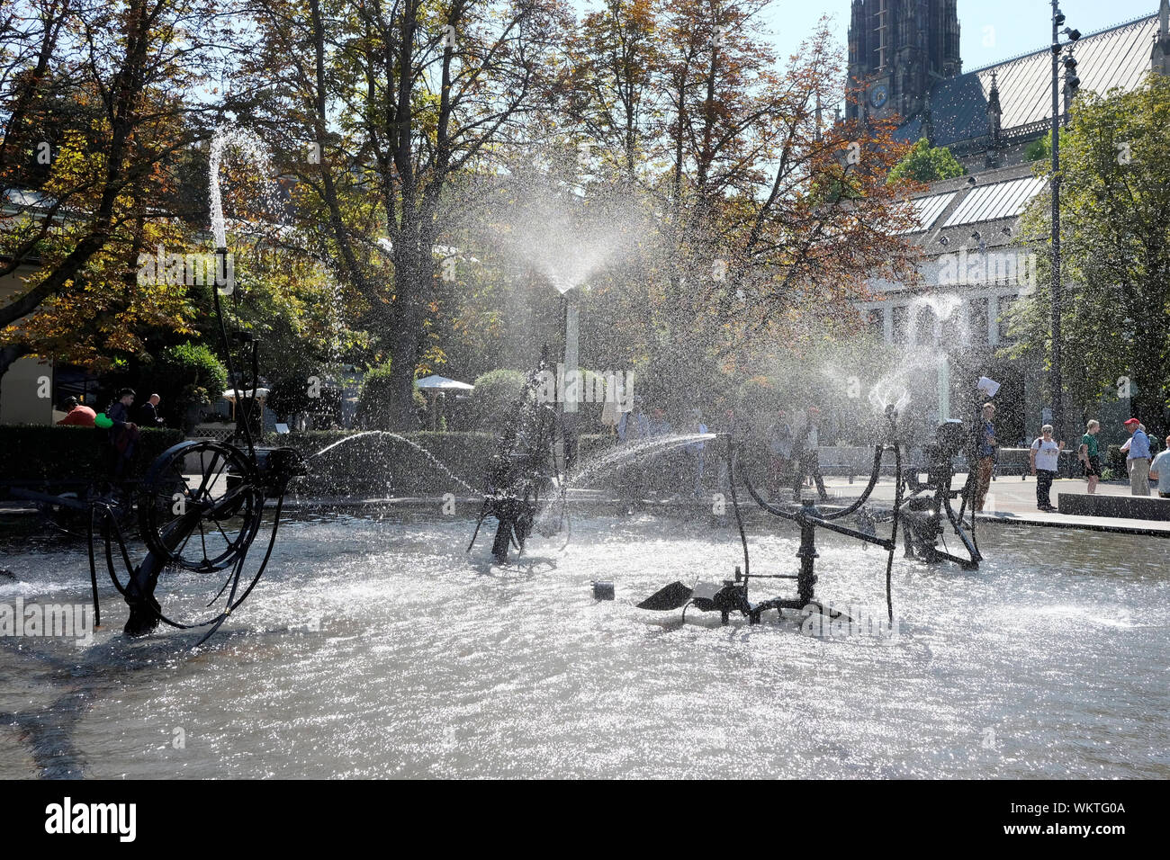 Vista la fontana di Tinguely di Basilea, Svizzera. Foto Stock