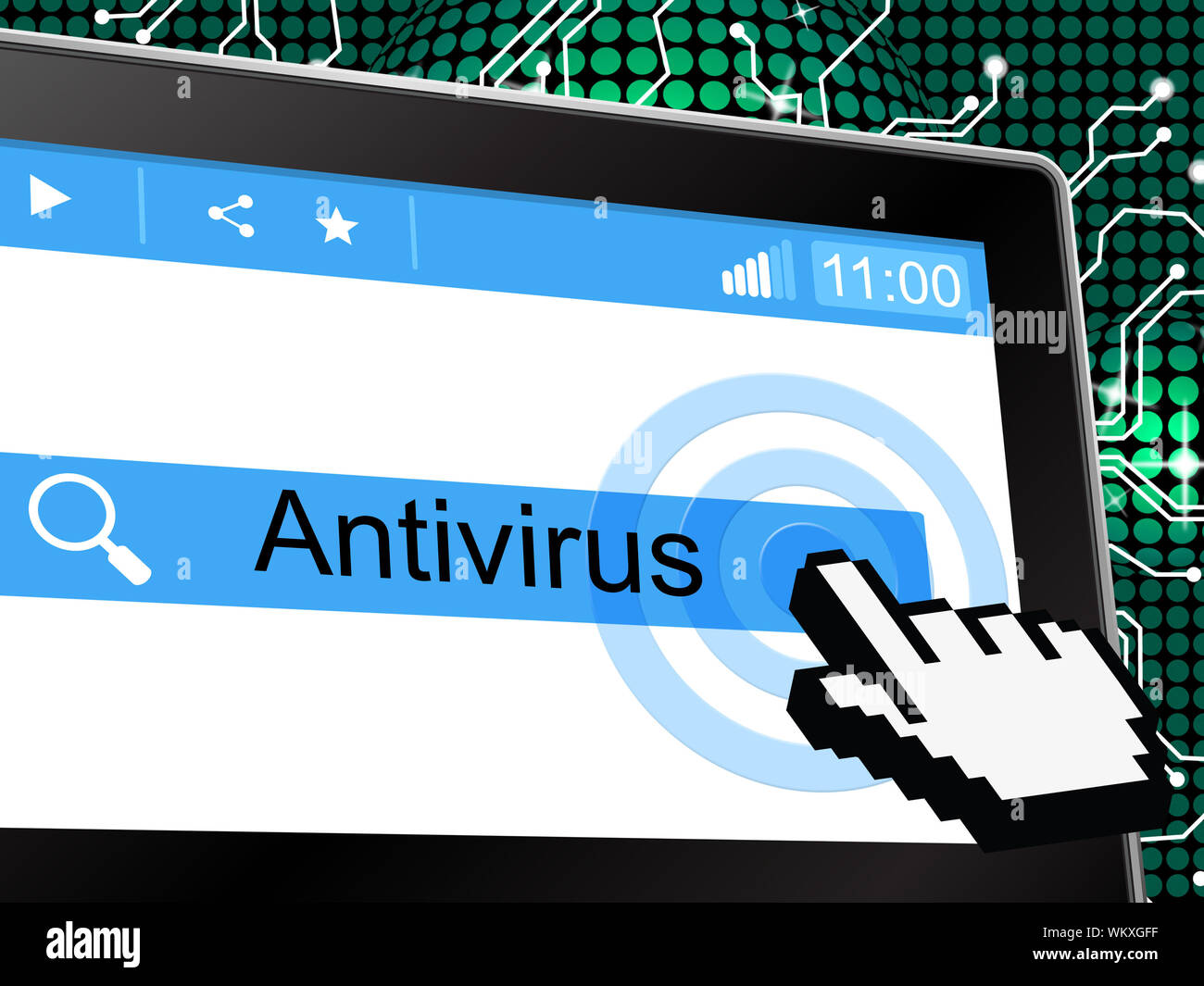 Antivirus online che mostra World Wide Web e di software dannoso Foto Stock