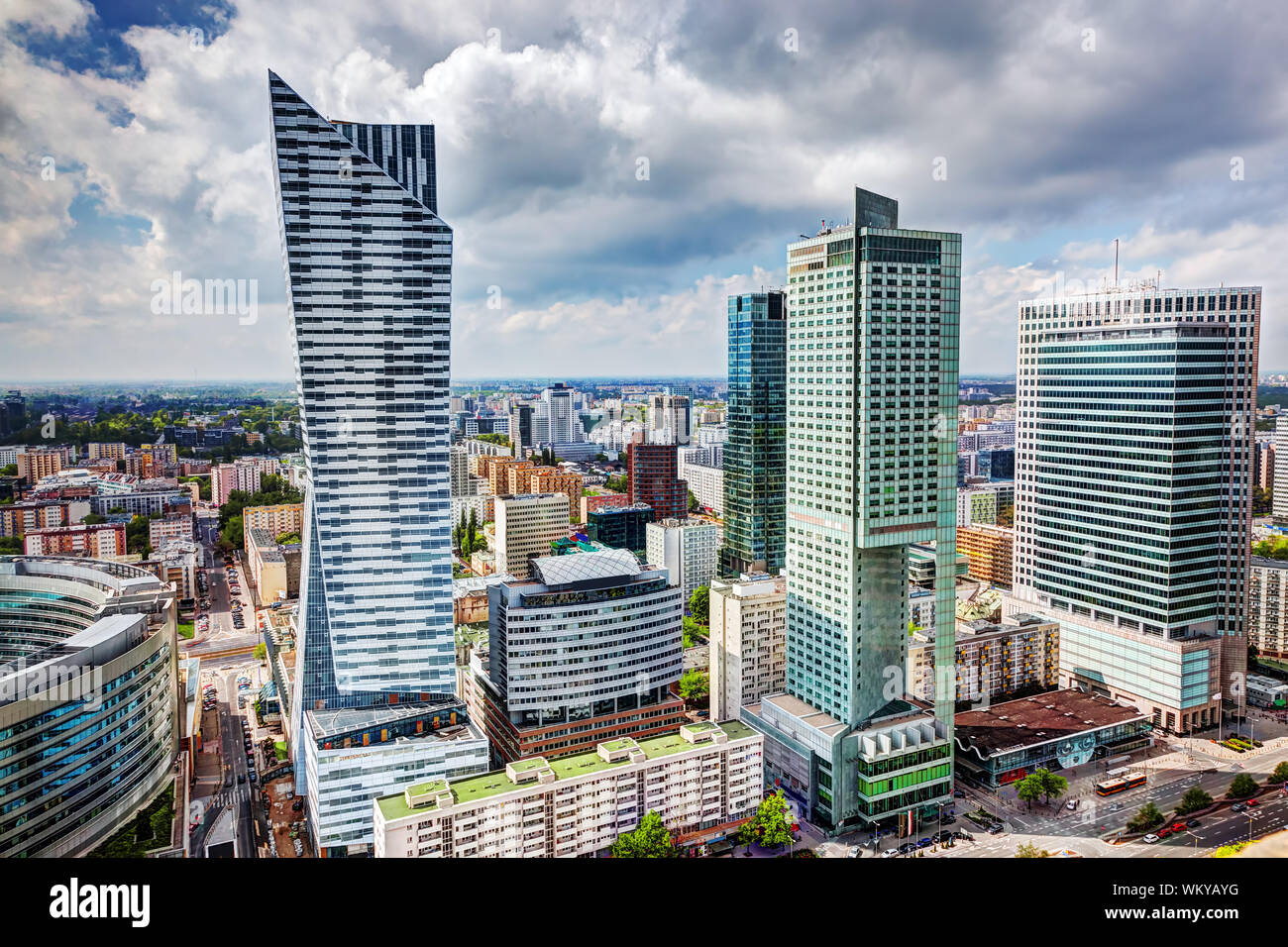 Varsavia, Polonia. Vista aerea sul centro business grattacieli, centro città Foto Stock