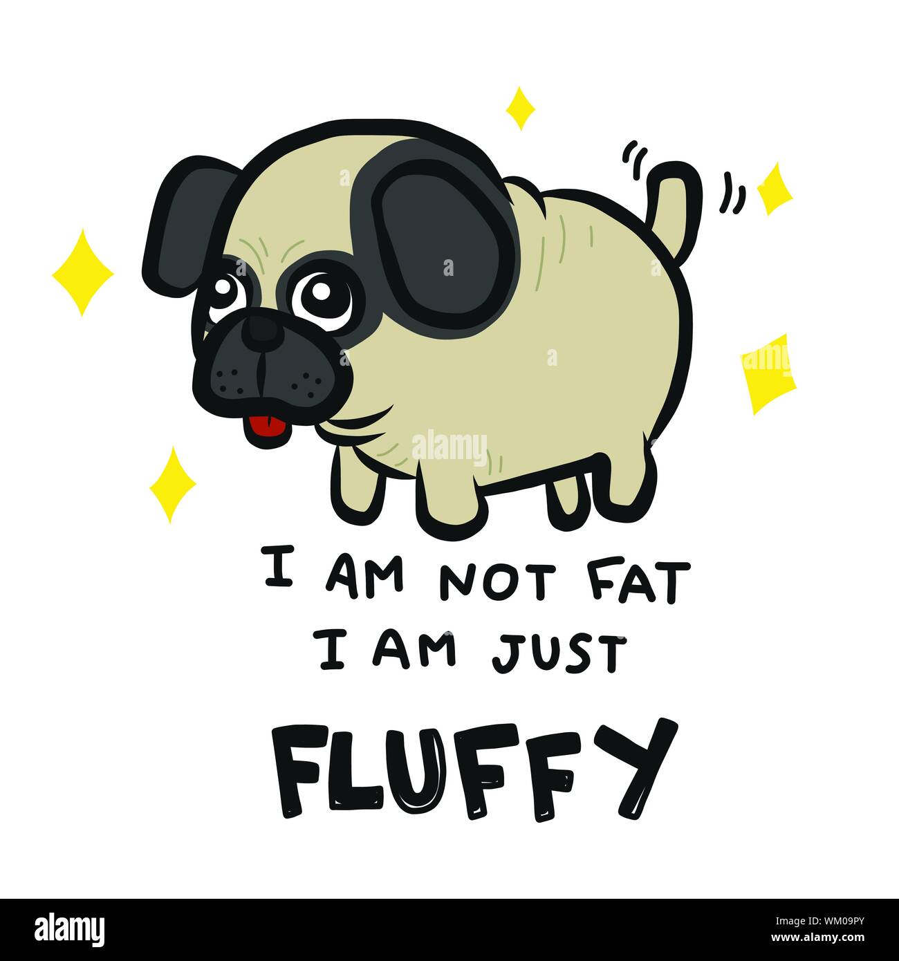 Non sono grasso sono appena peloso carino pug illustrazione vettoriale del cartone animato del cane Illustrazione Vettoriale