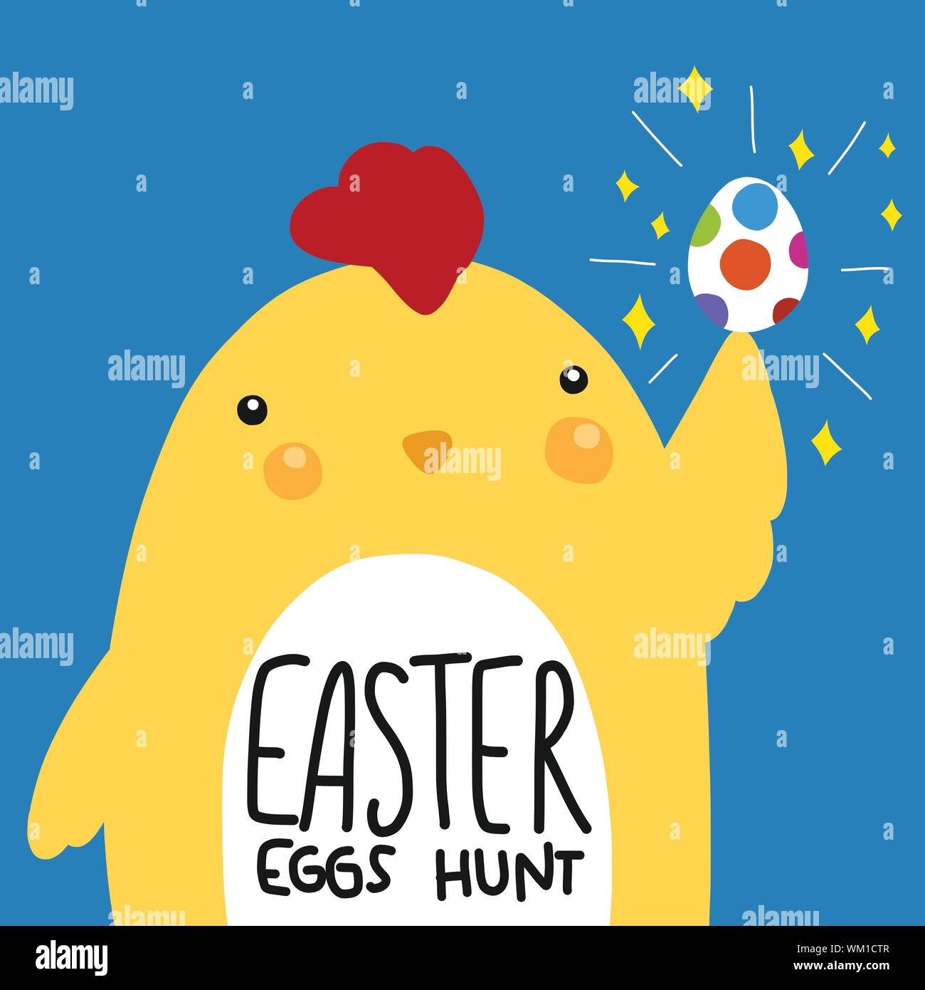 Uovo di Pasqua Caccia azienda pollo colorato sparkle egg cartoon illustrazione vettoriale doodle style Illustrazione Vettoriale