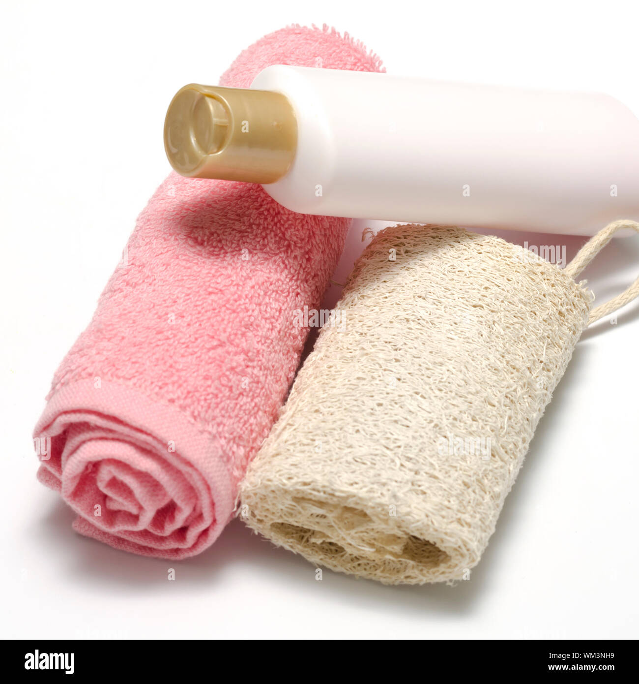 Il sapone liquido loofah e asciugamano Foto Stock