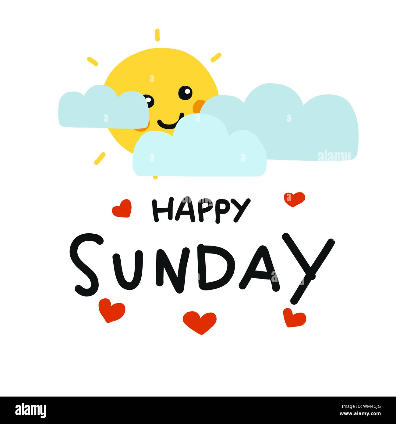 Happy Sunday sun smile e cloud cartoon illustrazione vettoriale doodle style Illustrazione Vettoriale
