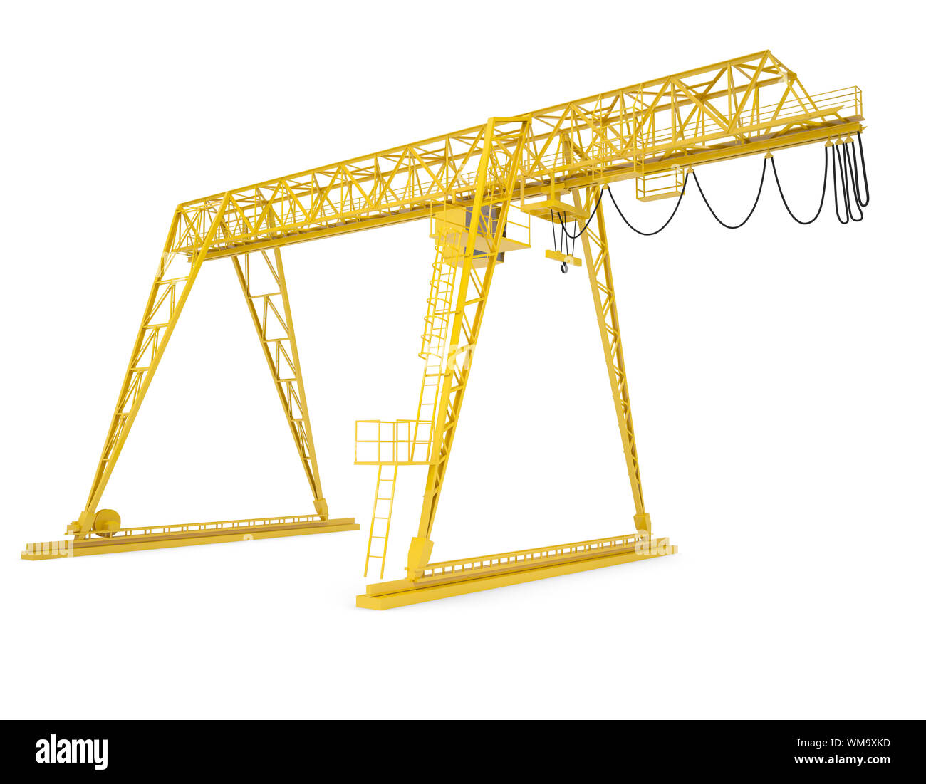 Giallo ponte del gantry crane, semigiro, isolati su sfondo bianco Foto Stock