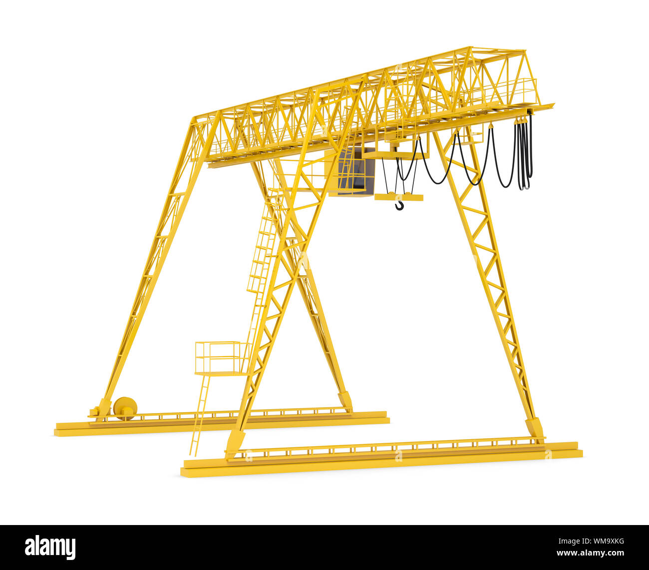 Giallo ponte del gantry crane, semigiro, isolati su sfondo bianco Foto Stock