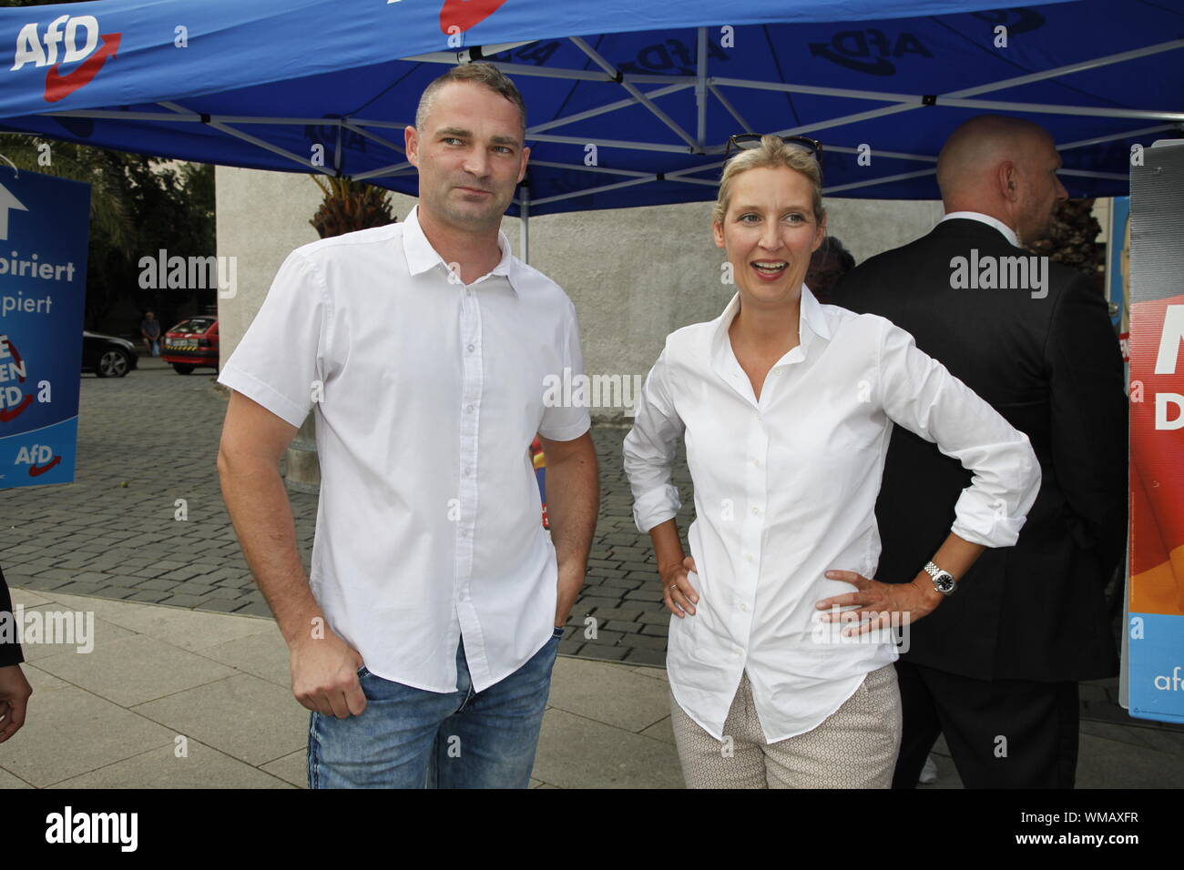 Alice Weidel in Görlitz Görlitz 28.8.2019, Marienplatz , wahlkampfveranstaltung der AfD mit : Alice Weidel , Tino Chrupalla , Sebastian Wippel Foto Stock