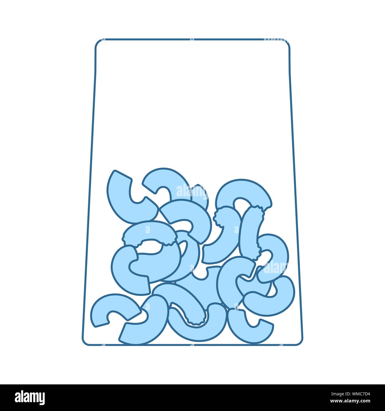 Maccheroni Icona del pacchetto. Linea sottile con riempimento blu Design. Illustrazione Vettoriale. Illustrazione Vettoriale