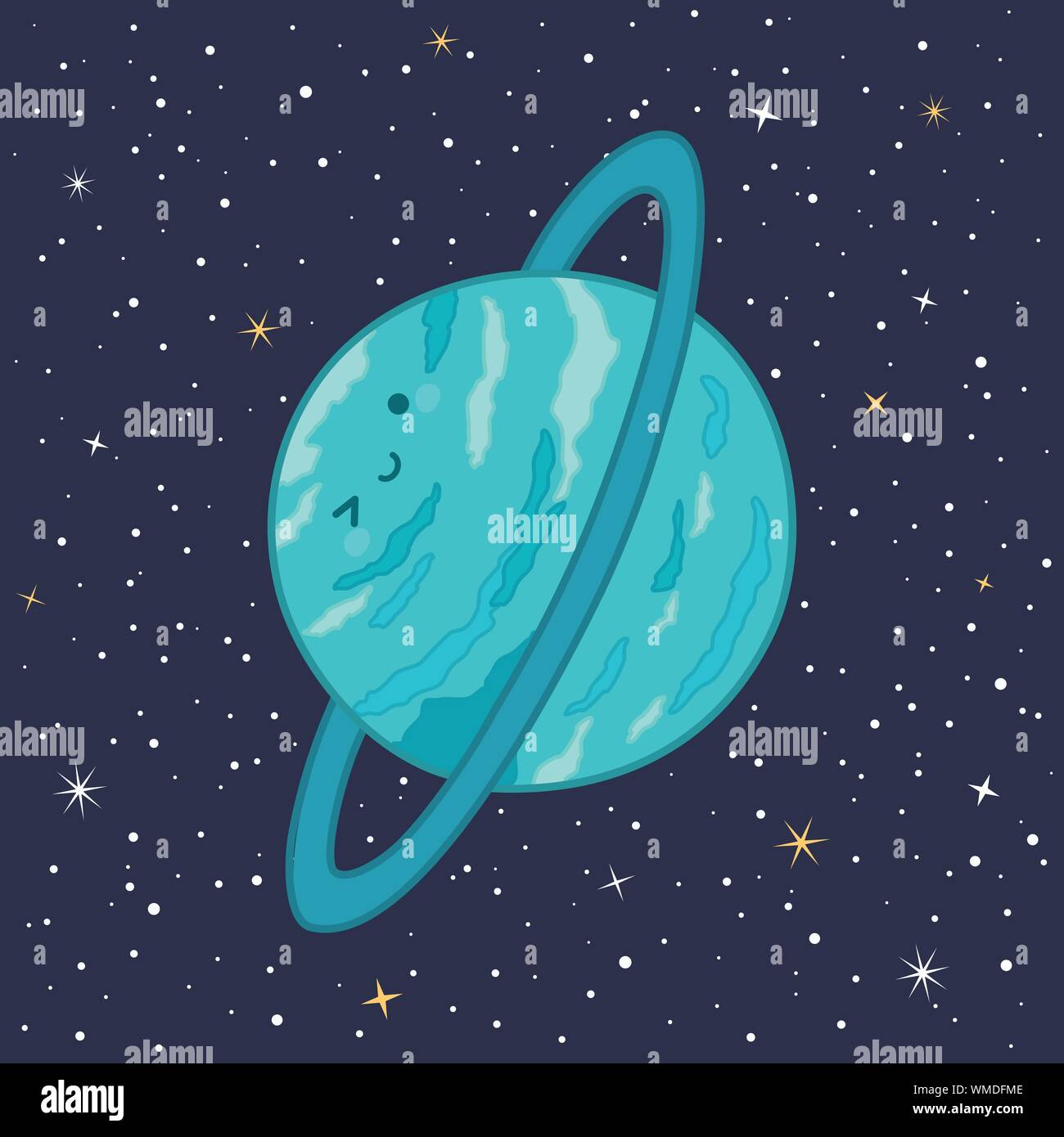 Carino Il pianeta Urano Sistema Solare divertente con volto sorridente cartoon illustrazione vettoriale Illustrazione Vettoriale