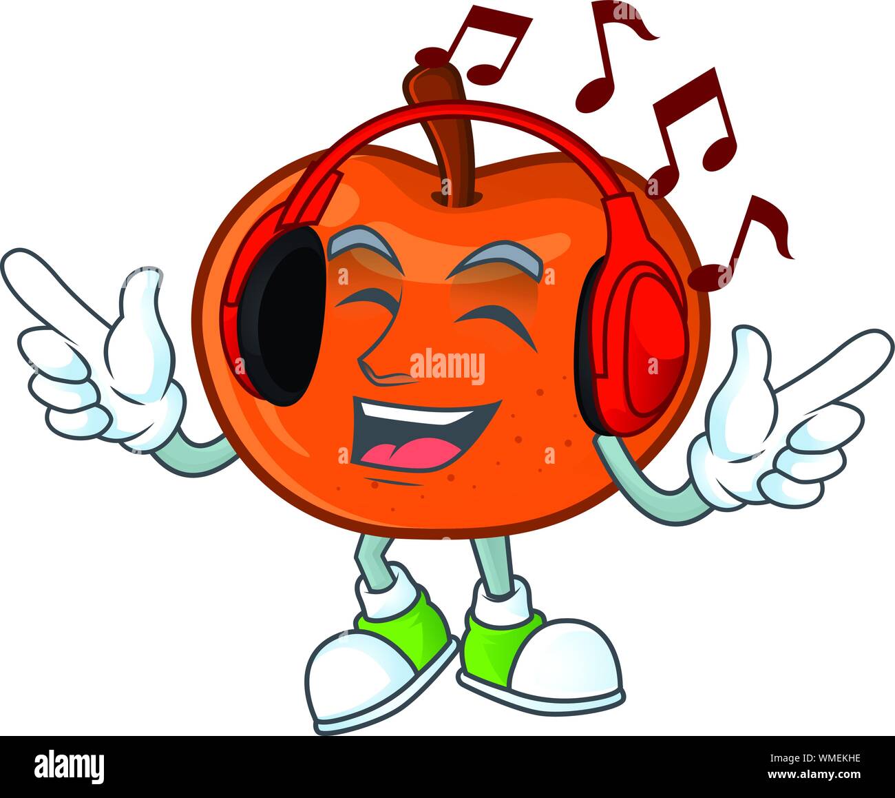 Ascolto di musica mandarino mascotte cartoon su sfondo bianco Illustrazione Vettoriale