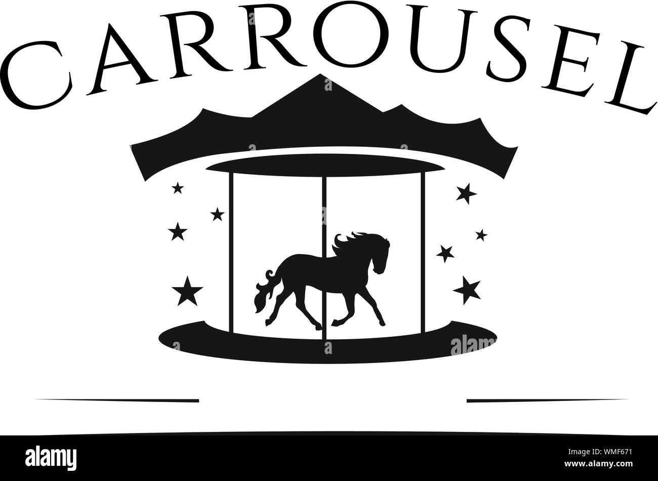 Cavalli rotante merry-go-round giostra silhouette nera illustrazione vettoriale isolati su sfondo bianco. Parco giochi per bambini elemento Illustrazione Vettoriale