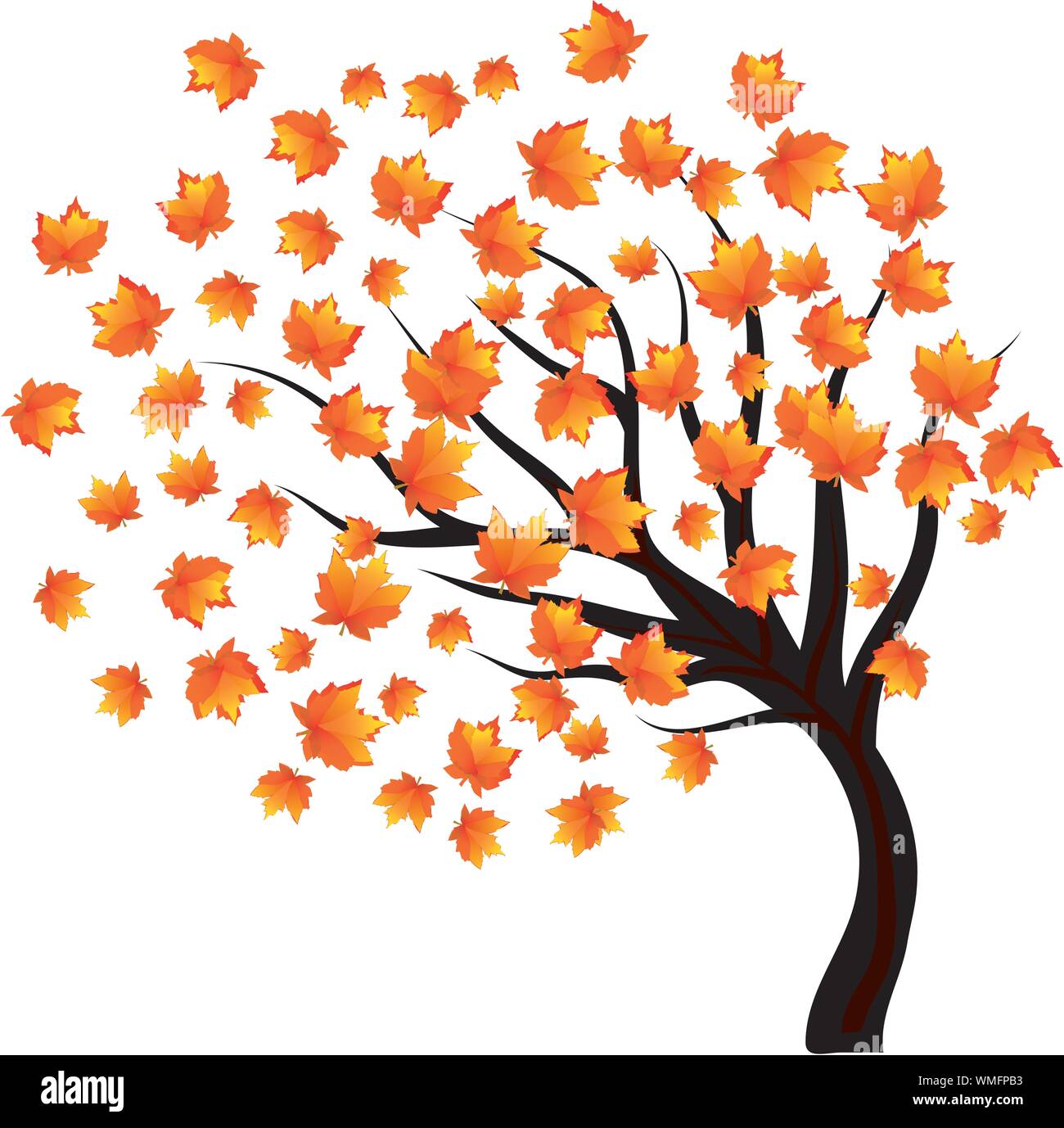 Secondo la guida Lonely tree con foglie che cadono sul vento, illustrazione vettoriale Illustrazione Vettoriale