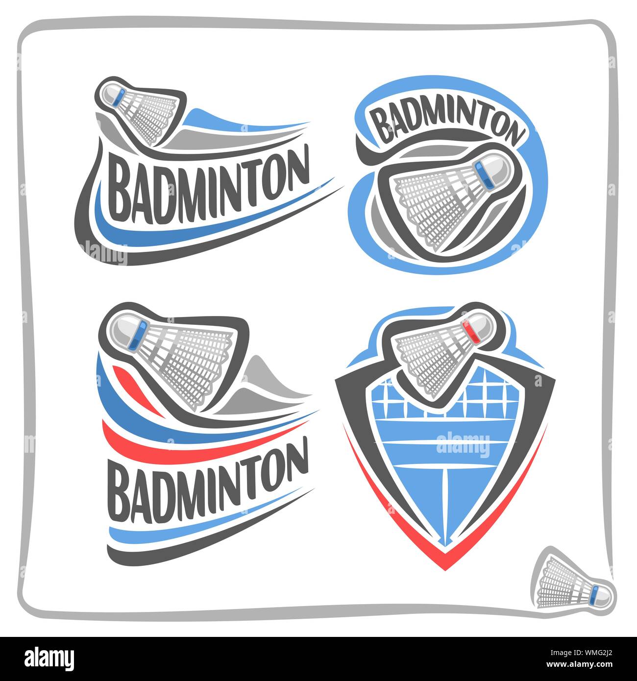 Vettore logo astratto per Badminton, segni per lo sport club, badminton volano volare al di sopra net in goal, isolato sporting icone sul bianco. Illustrazione Vettoriale