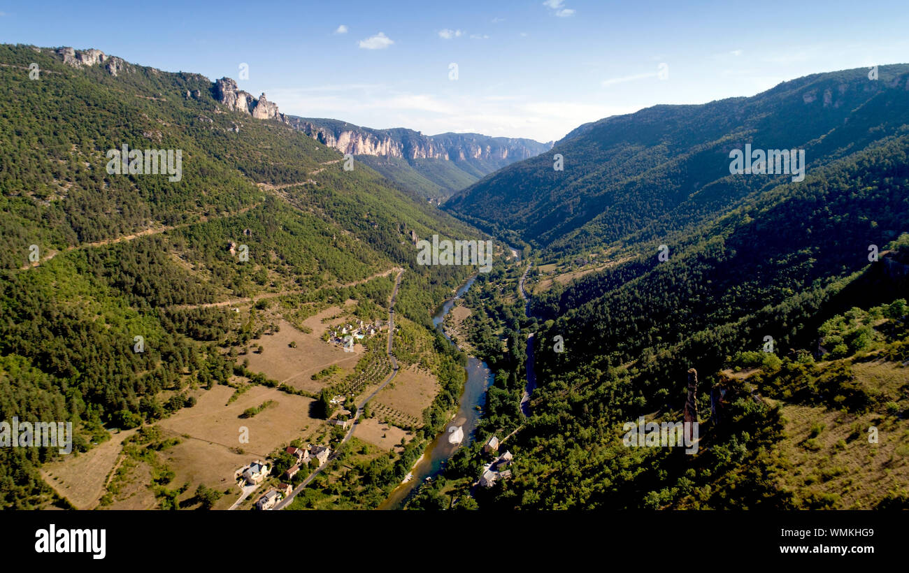 Vista aerea delle Gorges du Tarn in Les Vignes, Lozere Foto Stock