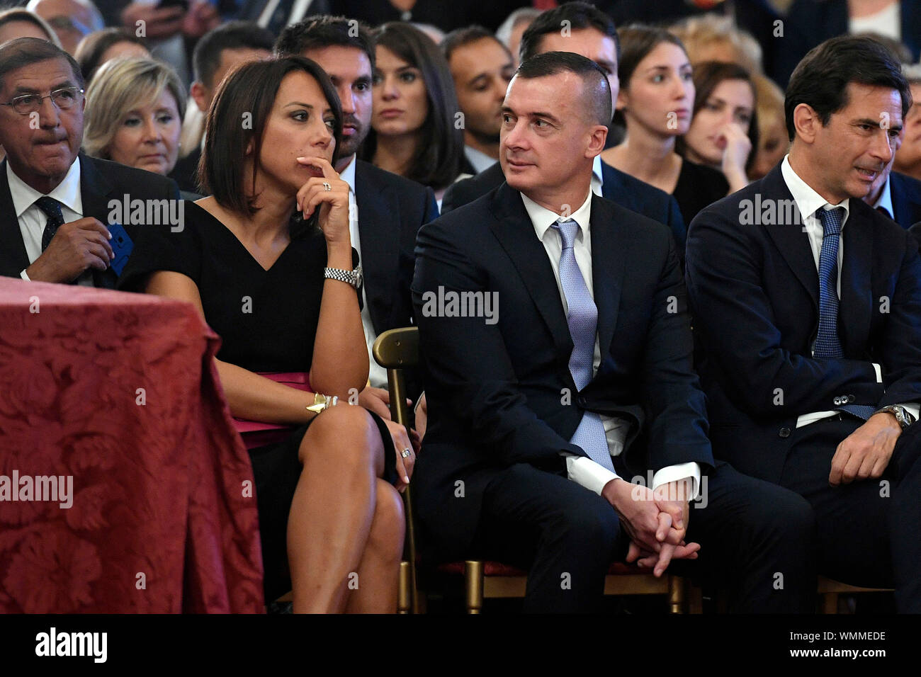 Nunzia De Girolamo e Rocco Casalino durante il giuramento del Conte 2 di governo al Quirinale (Luigi Mistrulli/fotogramma, Roma - 2019-09-05) p.s. la foto e' utilizzabile nel rispetto del contesto in cui e' stata scattata, e senza intento diffamatorio del decoro delle persone rappresentate Foto Stock