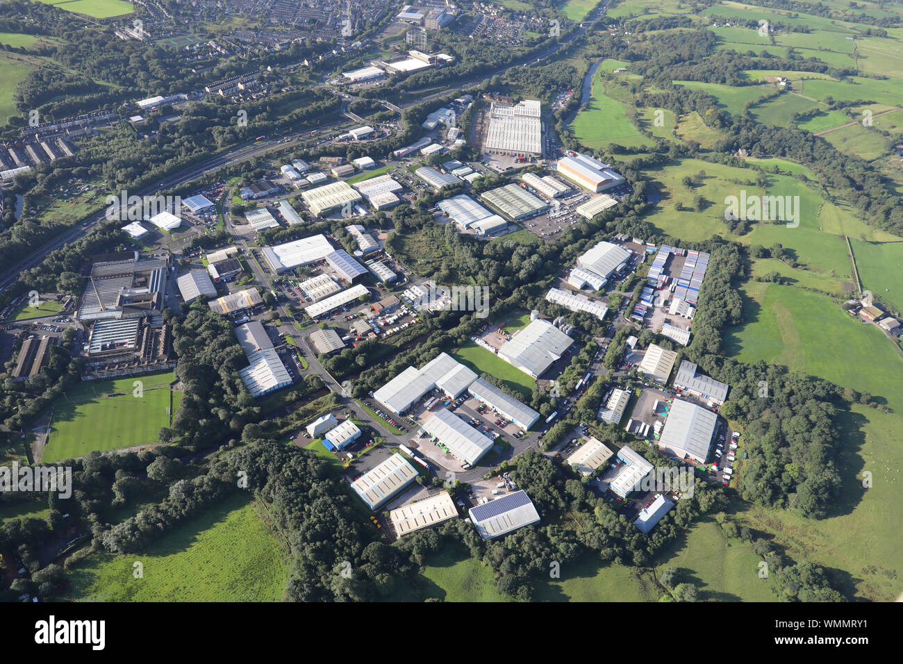 Vista aerea del Lomeshaye Industrial Estate, Nelson, Lancashire, Regno Unito Foto Stock