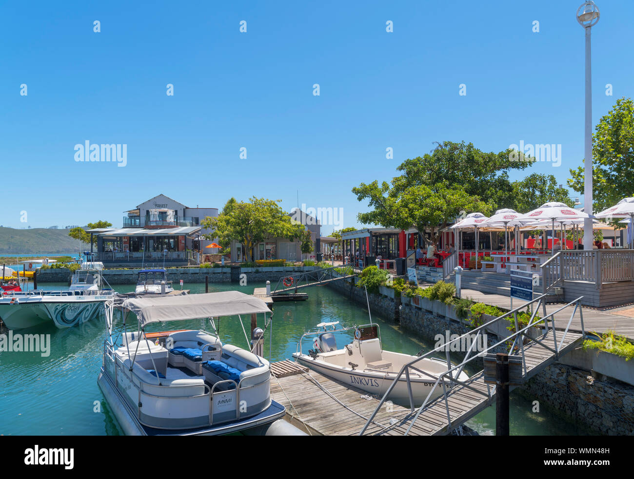 Ristoranti a marina in Thesen Isola, Knysna, Garden Route, Western Cape, Sud Africa Foto Stock