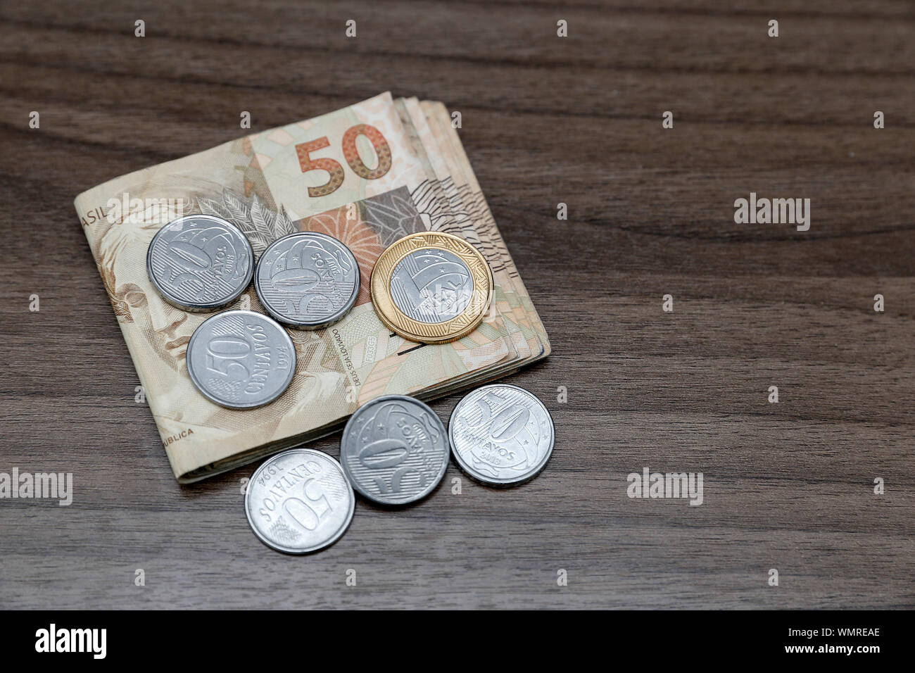 Denaro dal Brasile, note di Real, Brasile BRL banconota, valuta brasiliana, di economia e affari. Foto Stock