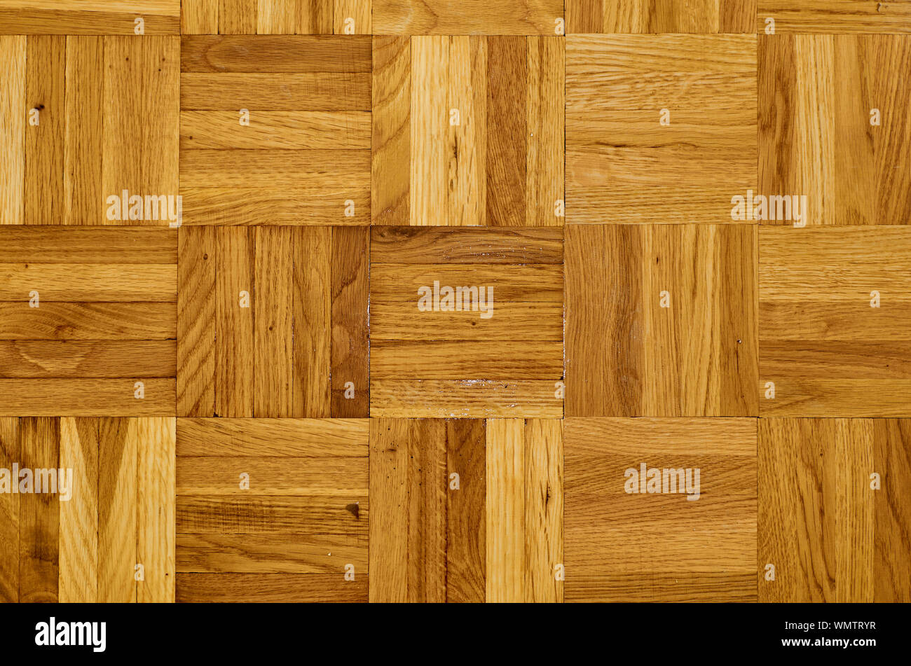 Close up di un pavimento in legno con fresco parquet verniciato adatto come sfondi Foto Stock