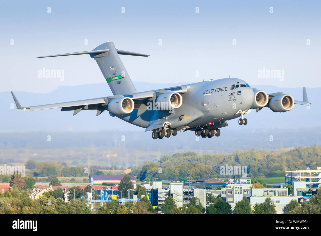 Stoccarda/Germania Agosto 27, 2019: USAF Globemaster C17 Ultimo volo all'Aeroporto di Stoccarda. Foto Stock