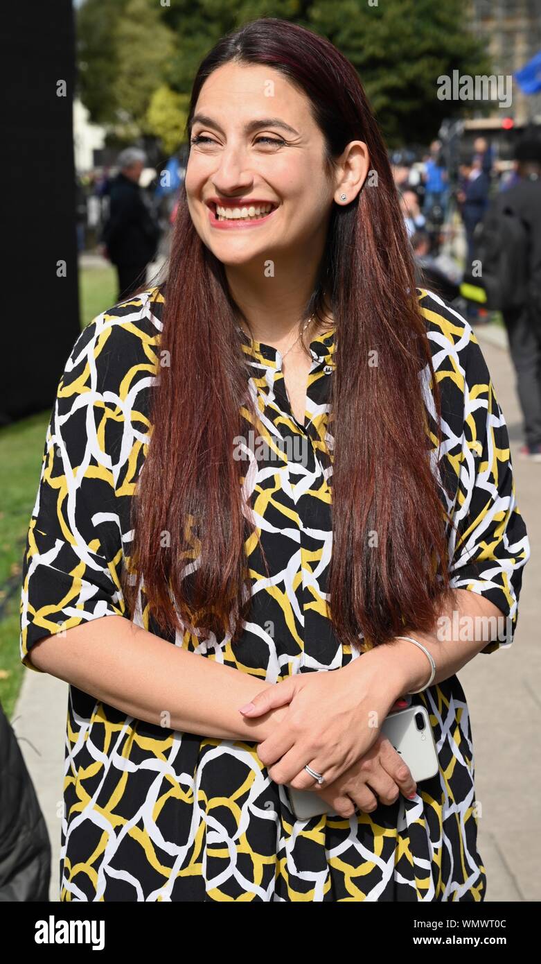 Londra. Regno Unito. Luciana Berger. Ex MP del lavoro ha aderito al gruppo del Partito europeo dei liberali democratici partito. College Green intervista, la Casa del Parlamento, Westminster, London. Regno Unito Foto Stock