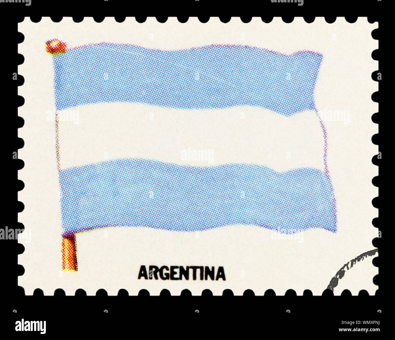 Bandiera dell'ARGENTINA - Francobollo isolato su sfondo nero. Foto Stock