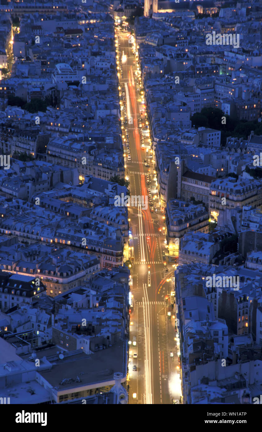 Parigi, Blick vom Tour Montparnasse, Rue de Rennes - Parigi, vista dalla Tour Montparnasse, Rue de Rennes Foto Stock
